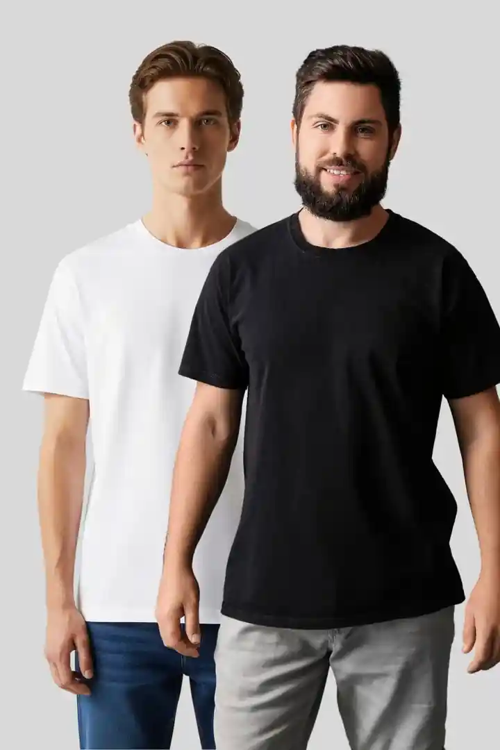 Front view of Men's Regular Fit T-Shirt Combo (White & Black)