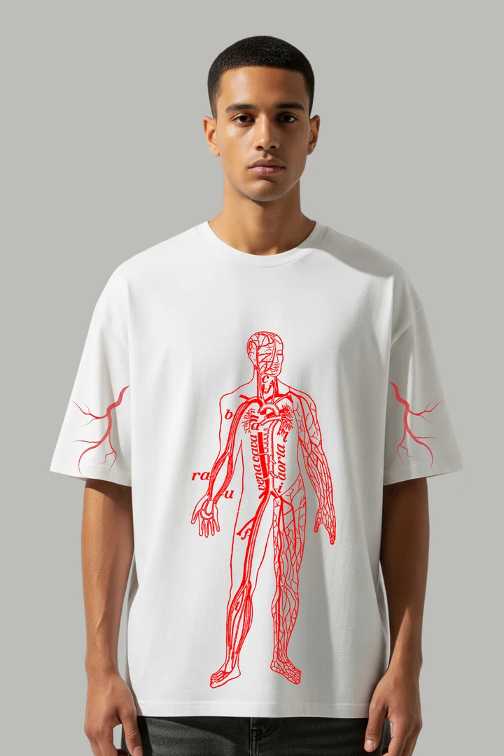Red Anatomy Oversized T-Shirt for Men & Women | Streetwear by THE ZAINLY Front view of Red Anatomy Oversized T-Shirt for Men & Women | Streetwear by THE ZAINLY