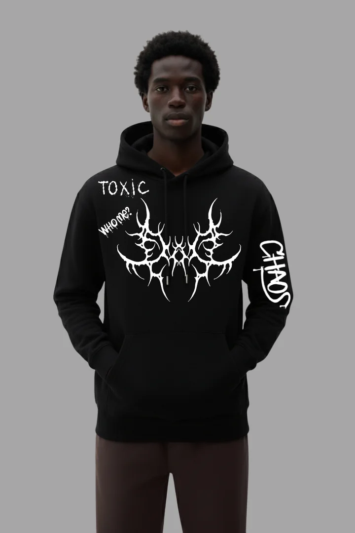 Hover view of CHAOS X Hoodie – Toxic Error Gothic Streetwear for Men & Women | THE ZAINLY