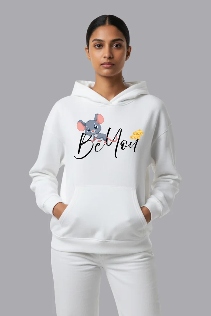 Hover view of Cute Mouse  "Small but Mighty" Cartoon & Cheese Graphic Black Pullover for Women
