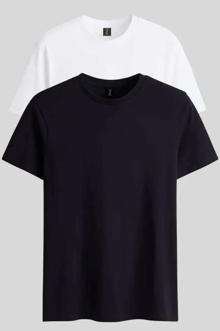 Hover view of Men's Regular Fit T-Shirt Combo (White & Black)
