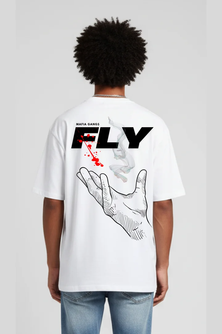 Hover view of Mafia Gangs “FLY” Oversized T-Shirt for Men (Black & White)