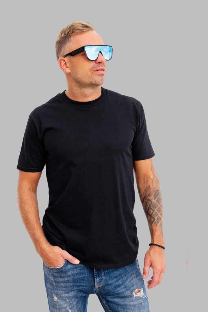 Front view of Men’s Regular Fit Black T-Shirt – 240 GSM Cotton