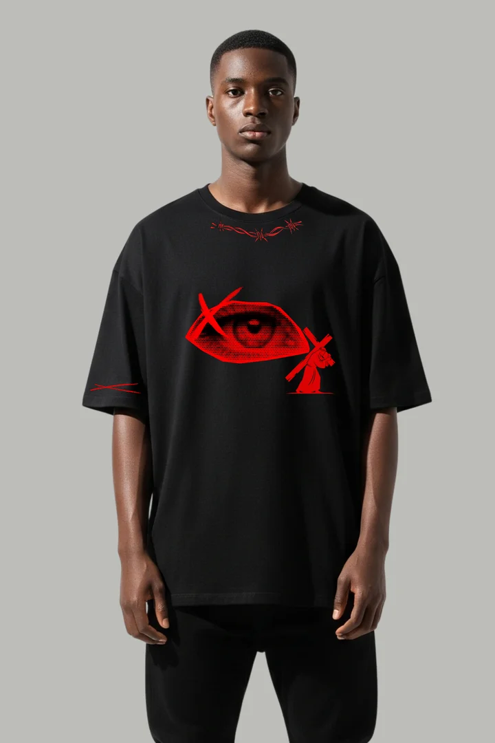 Open Your Eyes Oversized T-Shirt for Men & Women – THE ZAINLY (Black & White) Hover view of Open Your Eyes Oversized T-Shirt for Men & Women – THE ZAINLY (Black & White)
