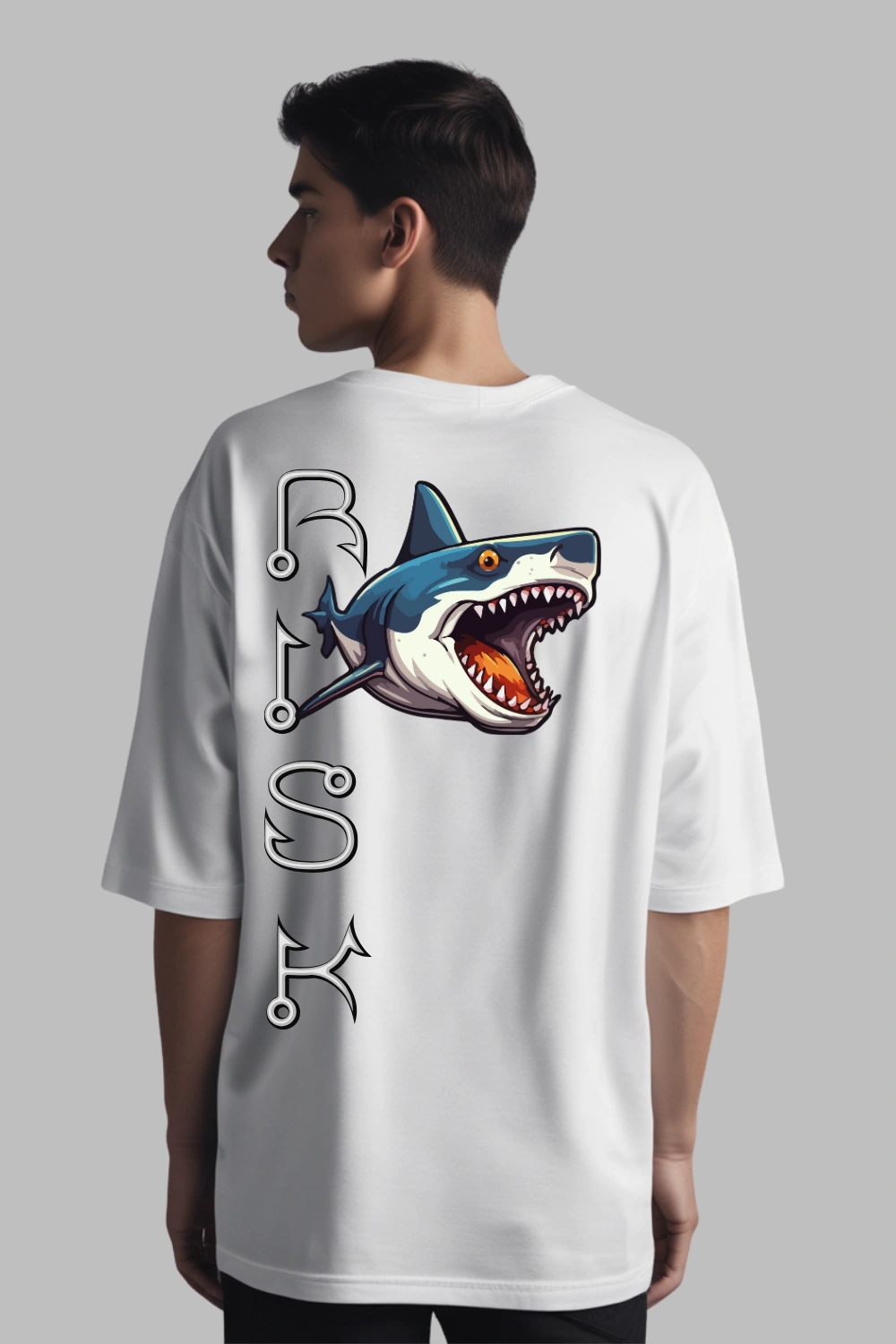 Front view of RISK Shark Oversized T-Shirt for Men – 240 GSM Heavy Cotton