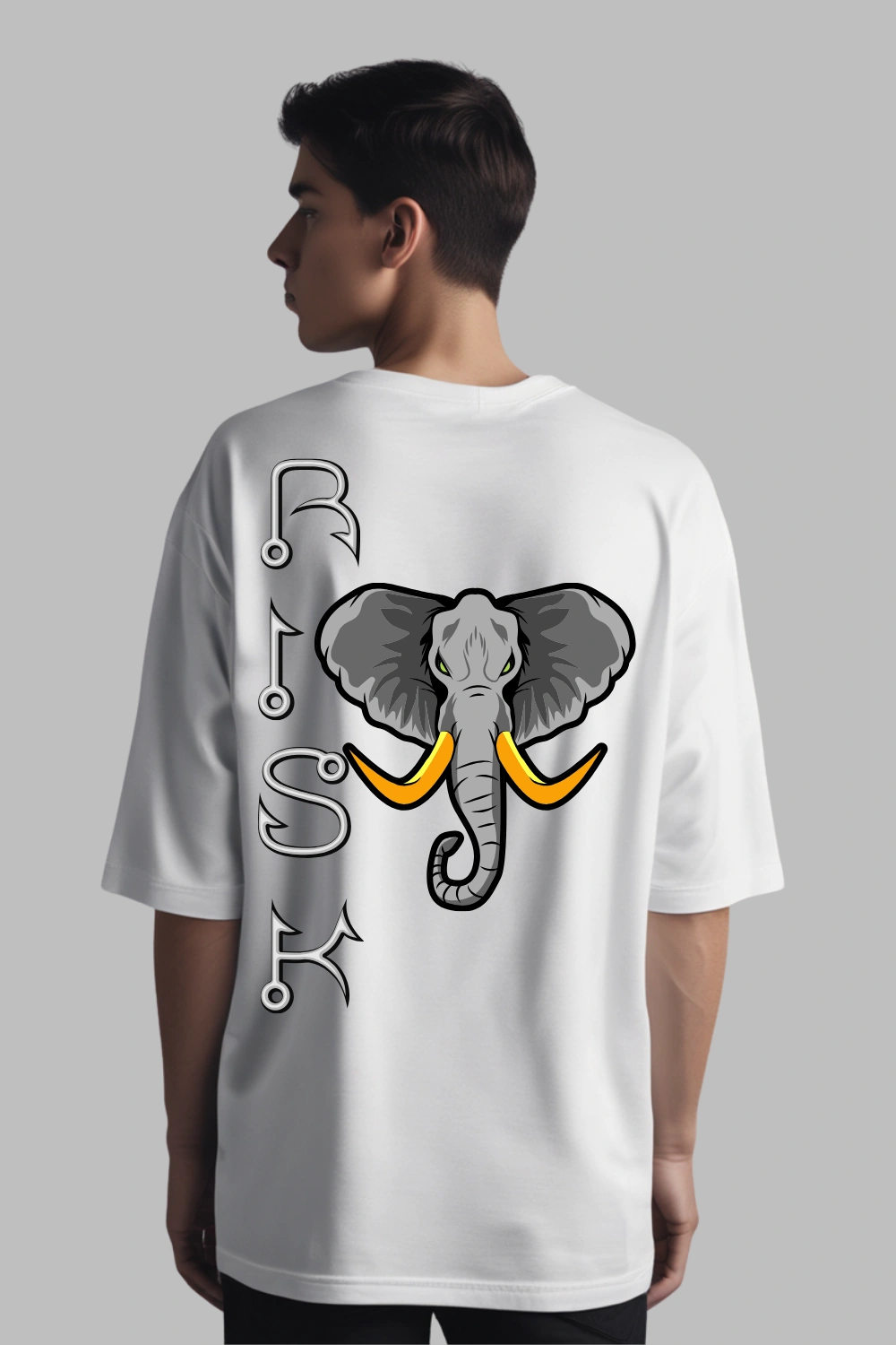 Front view of RISK Elephant Graphic Oversized T-Shirt – Unisex
