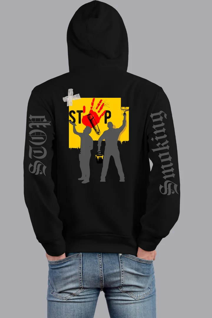 Front view of Stop Smoking Unisex Loose Fit Hoodie Graphic Hoodie – Streetwear With a Message
