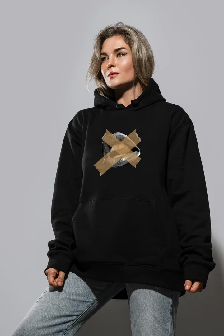 Hover view of Talk Less, Watch More” Oversized Women’s Graphic Hoodie – Streetwear Black Pullover