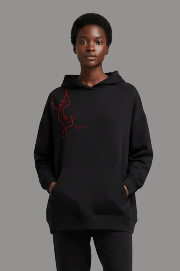 Hover view of Eternal Line Art Romance Hoodie – Unisex Premium Pullover With Front Minimalist Artwork & Back Love Graphic
