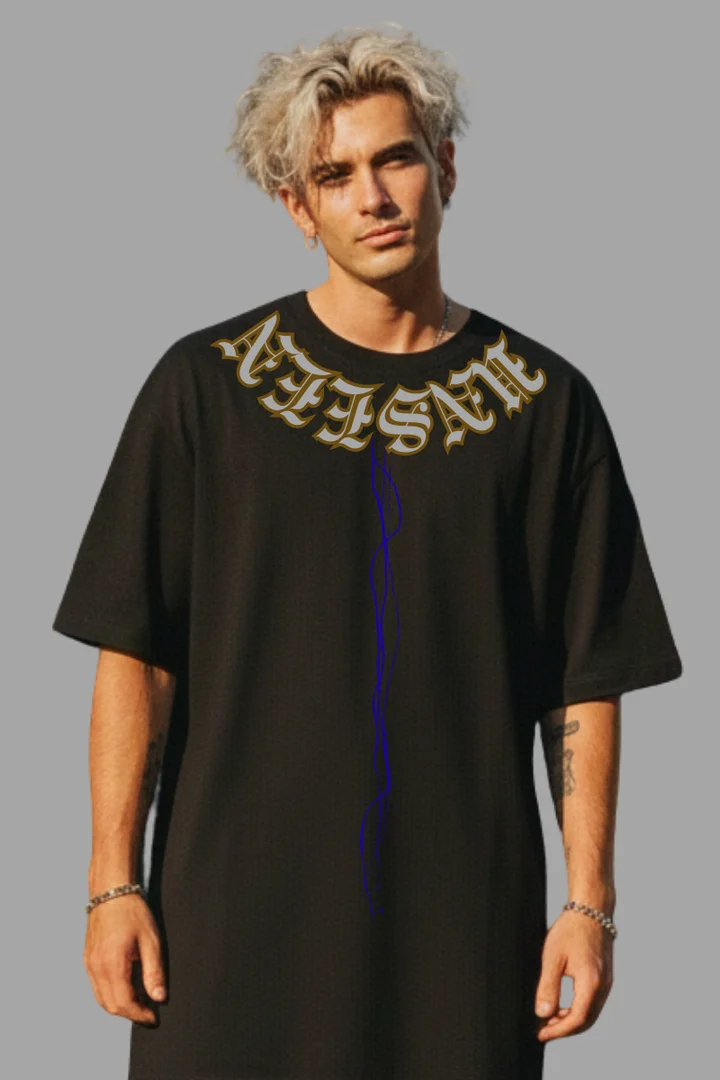 Front view of The Eyes Reveal  Oversized Black T-Shirt – Gothic Mask Back Print | Heavyweight 100% Cotton Streetwear Tee