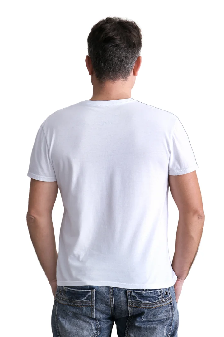 Hover view of Men’s T-Shirt with Blue Embroidered Hummingbird – Black & White