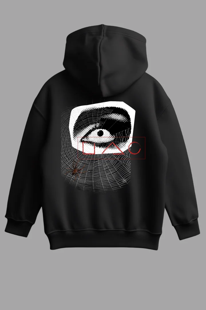 Front view of TRUST Web Spider Loose Fit | Gothic Streetwear Hoodie by THE ZAINLY