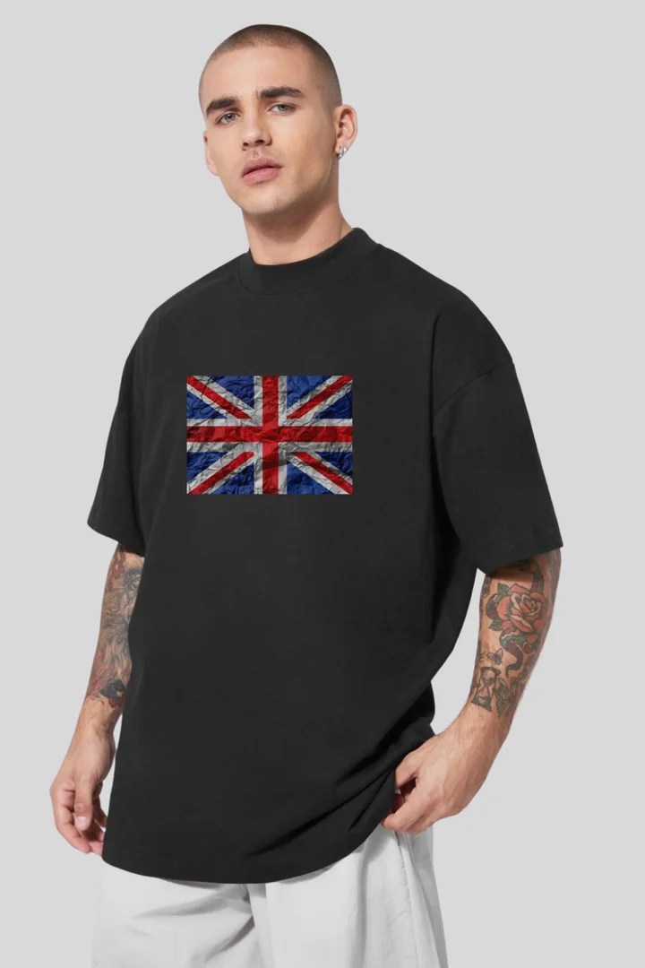 Front view of UK Flag Oversized T-shirt for Men – British Graphic Print Tee | THE ZAINLY