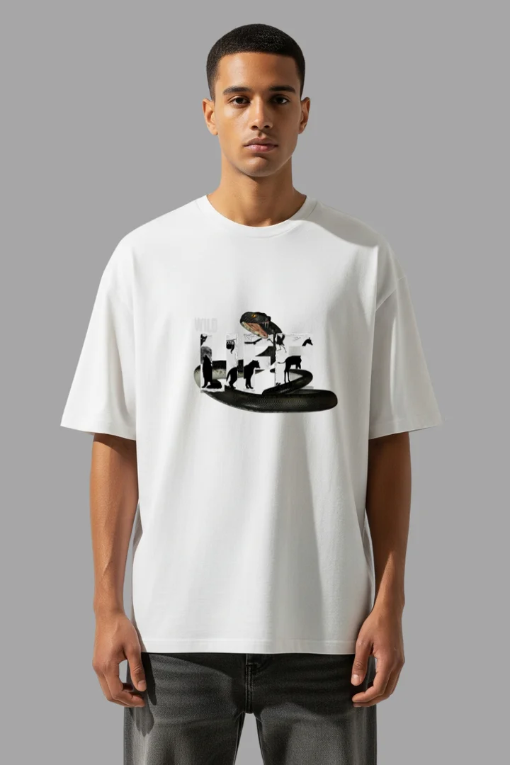 Front view of WILD LIFE Oversized T-Shirt – Explore Fearlessly | THE ZAINLY