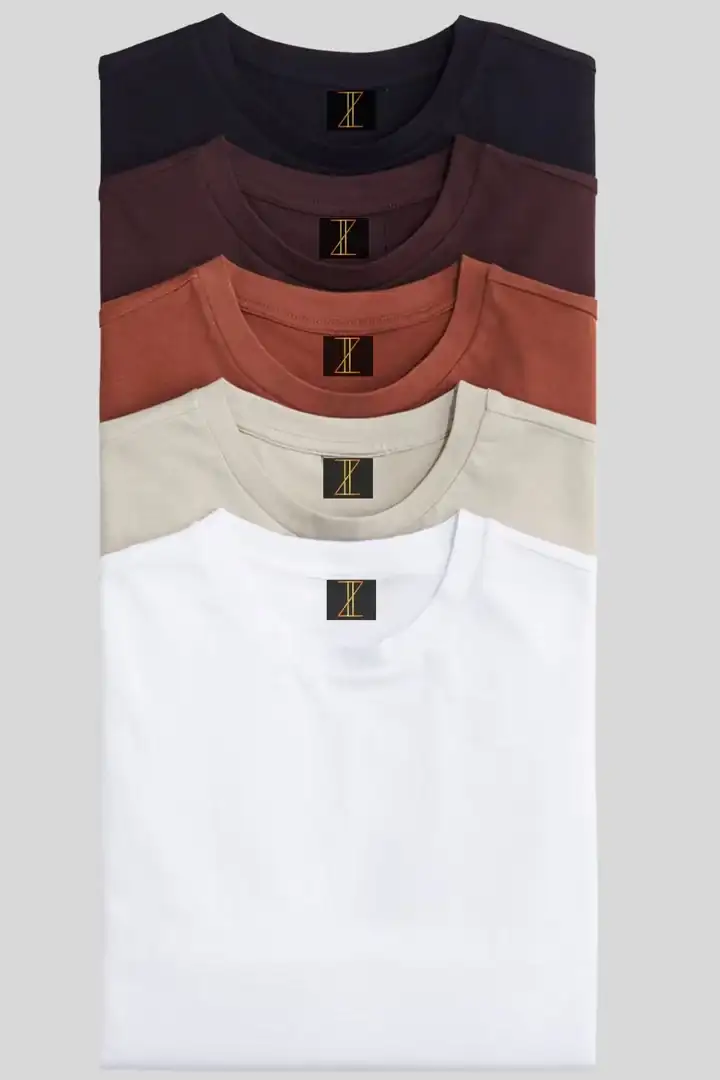TheZainly 5-Pack Oversized T-Shirt Combo | Multi-Color for Men & Unisex - ₹1499 in White-Beige-Terracotta-Maroon-Navy