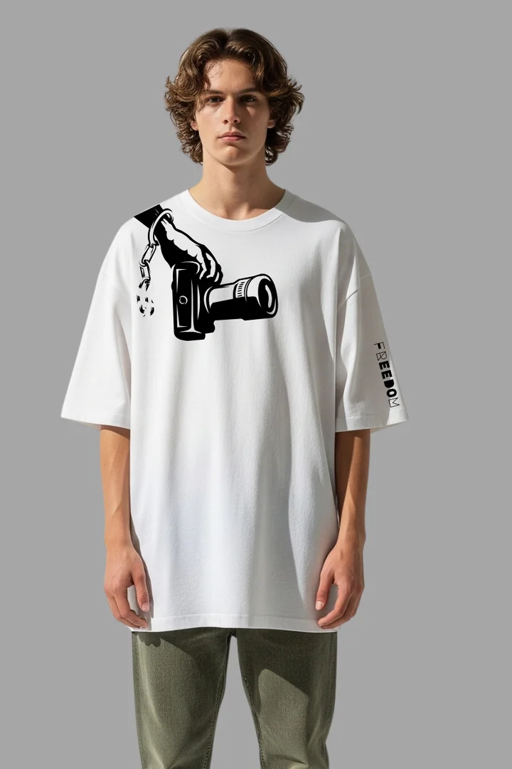 Freedom & Chaos Oversized T-Shirt – Black 100% Cotton Streetwear Graphic Tee for Men | THE ZAINLY Freedom & Chaos Oversized T-Shirt – Black 100% Cotton Streetwear Graphic Tee for Men | THE ZAINLY in White