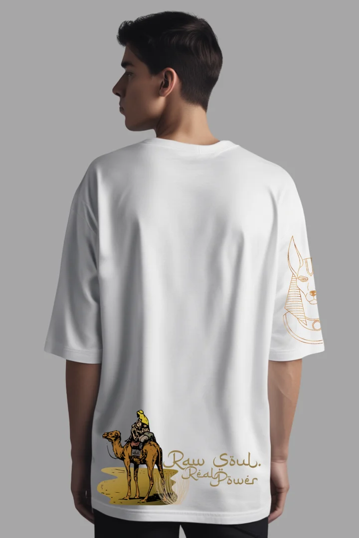 Raw Soul Oversized T-Shirt – Black Streetwear Graphic Tee with Desert Camel & Egyptian Hieroglyphics Raw Soul Oversized T-Shirt – Black Streetwear Graphic Tee with Desert Camel & Egyptian Hieroglyphics in White