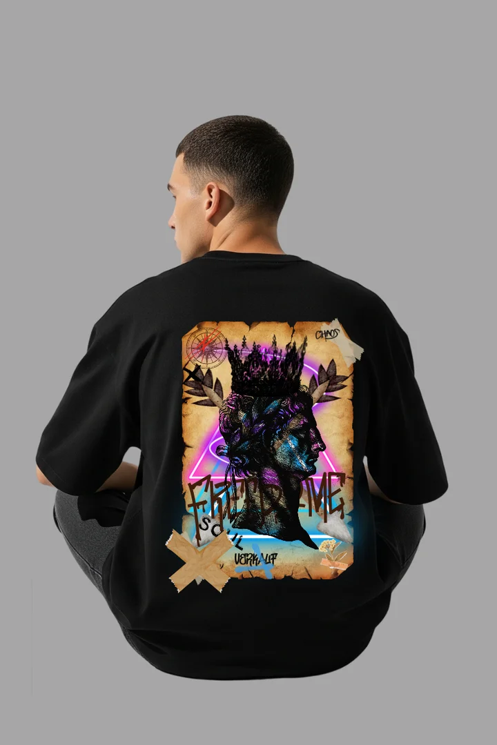 Freedom & Chaos Oversized T-Shirt – Black 100% Cotton Streetwear Graphic Tee for Men | THE ZAINLY Freedom & Chaos Oversized T-Shirt – Black 100% Cotton Streetwear Graphic Tee for Men | THE ZAINLY in Black